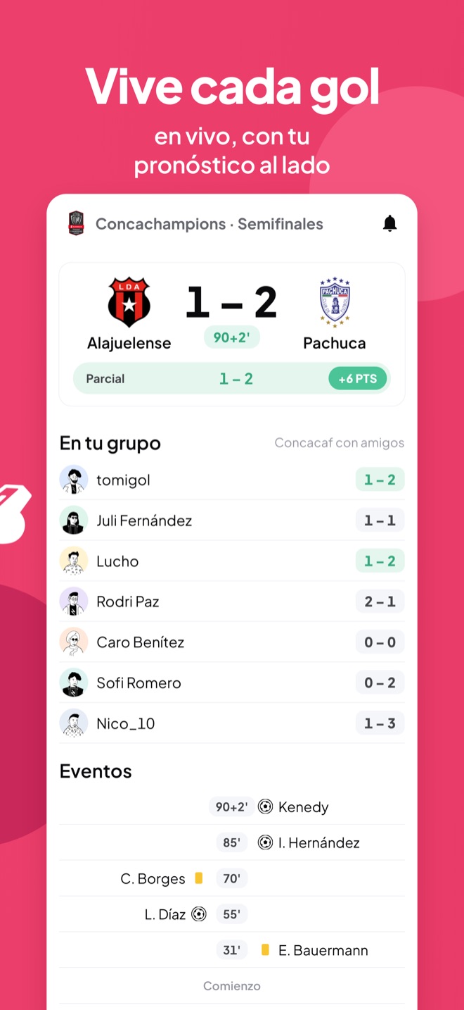 Vive cada gol en vivo, con tu pronóstico al lado